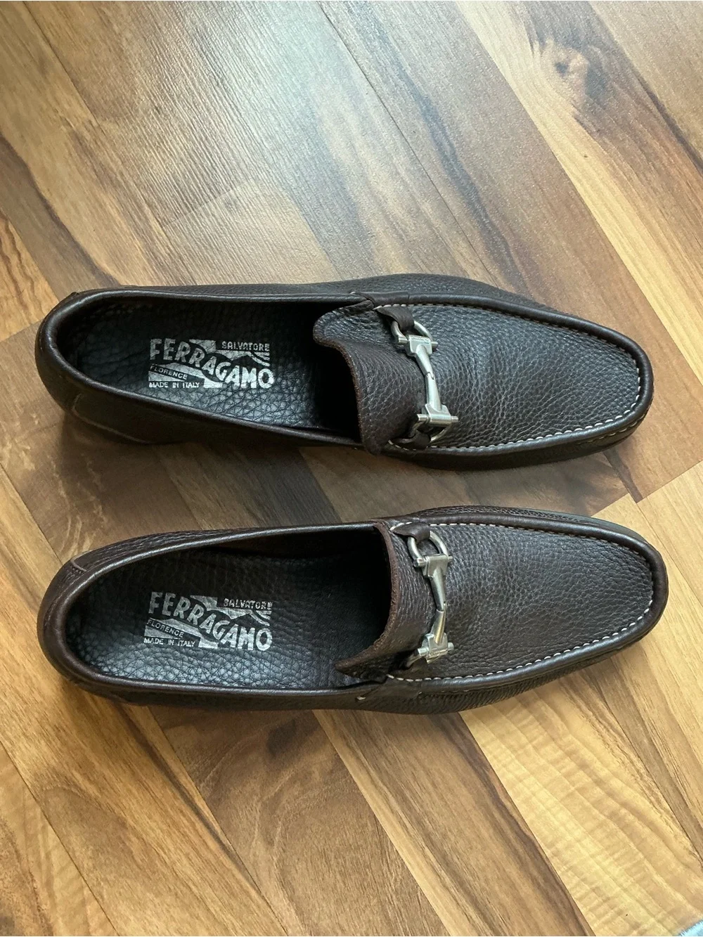 Salvatore Ferragamo Brown Pebbled Leather Bit Loafers